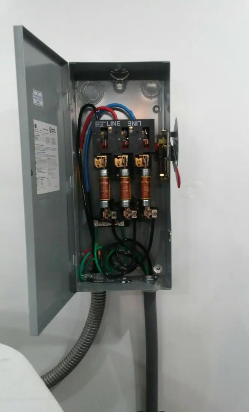 Three-phase disconnect switch installed for Smoke Detector Installation in Ennis